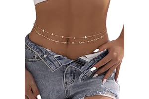 Atentuyi Crystal Sequins Layered Belly Waist Chain Gold Set Sexy Bikini Beach Harness Rhinestones Body Chain Bohemian Jewelry for Women and Girls 2 Pcs