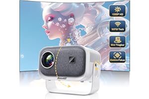 Beamer【Elektrischer Fokus/Trapezkorrektur】±360° Rotating Mini Beamer Jimveo Sky Beamer 1080P Full HD 12000L WiFi6 Bluetooth Projektor Unterstützt 4K Heimkino 300'' Display mit TV Stick/iOS/Android/USB