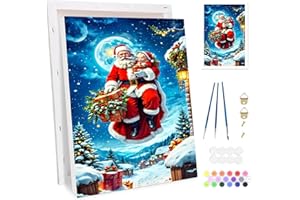 BOWETILE Peinture par Numéros Père Noël et Renne Avec Cadre pour Adultes, Kit Noël Paysage pour Adulte et Enfant, Loisirs Créatifs avec Pinceaux, Activité Manuelle pour Décoration 20x30cm