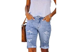 Necooer Damen Casual Ripped Denim Shorts Mittlere Taille Cropped Jeanshose mit Taschen
