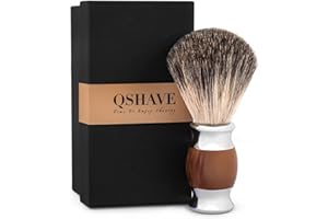 QSHAVE 100% Best Original Pure Badger Hair Shaving Brush Handmade. Faux Agate Handle. Perfect for Wet Shave, Safety Razor, Double Edge Razor