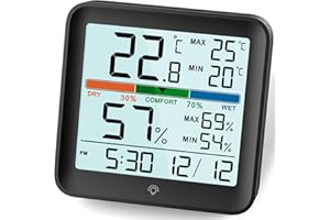 Noklead Termometro Igrometro Digitale-Misuratore Umidità Ambiente Monitor Accurato Della Temperatura Indicatore di Comfort Dell'Aria Luce Max Min Records,Nero