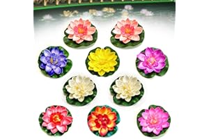 ‎LWUUYWA LWuuywa Schwimmende Blumen, 10 Stück Künstliche Seerose Lotusblüte Deko Wasserlilie Pflanzen Teichpflanzen Durchgeführt Dekoratio für Garten Oder Teich (Farbe)