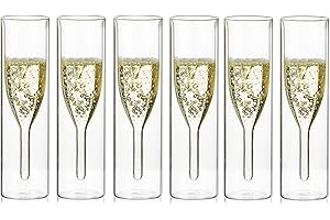Sziqiqi Verres à Flûte à Champagne en Cristal à Double Paroi, Classics Tulip Goblet, Tasses en Verre Transparent, Verres Soufflés à la Bouche Pour la Restauration, Mariages, Fêtes, Bars (6)