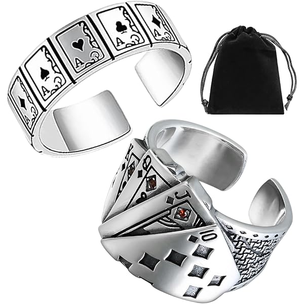 Anello da uomo con carte da gioco poker semiaperto misura