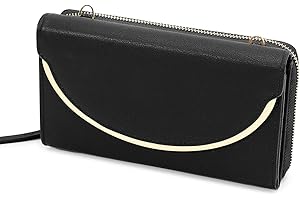 BAICLES 2-in-1 Geldbörse Damen Geldbeutel Karten Portemonnaie im Langformat, Umhängetasche Damen Klein Schultertasche Crossbody Bag Clutch Handytasche zum Umhängen mit Abnehmbarer Kette, Schwarz