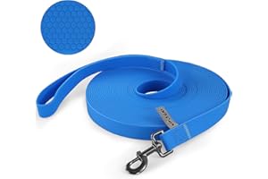 Wolfone 15m Blue Waterproof Long Recall Dog Lead with Anti-Slip Handle， Heavy Duty Robust Training Dog Lead for Outdoor Activities