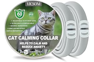 VICSOM Collares Calmantes para Gatos, Collar Calmante para Gatos, Feromonas para Gatos Seguro Natural, Regulable Impermeable Feromona Calmante para Gatos Pequeños, Medianos y Grandes 18.8In Gris 2Pcs