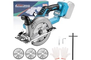 HEBERUCK Mini sega circolare senza spazzole, batteria per Makita 18 V, batteria agli ioni di litio con 3 lame, 6800 giri/min, motore in rame puro, ideale per tagliare legno (senza batteria)