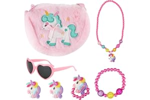 RHHGHY Gifts for Girls,7PCS Unicorn Purse for Little Girls,Unicorn Crossbody Bag with Jewelry Set,Unicorn Bag,Necklace,Bracelet,Ring,Earrings,Sunglasses