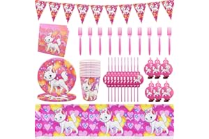 IOSCDH 68 pcs Marie Cat Juego de Fiesta de Cumpleaños Vajilla Fiesta Decoración Cumpleaños Vajilla Plato Servilleta de Papel Tenedor Taza Mantel Aristocats Vajilla de Fiesta