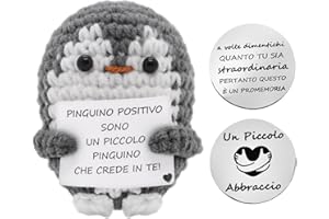 qianduoduo Pinguino Positivo Italiano,Pinguino di Supporto Emotivo,Mini Divertente Pinguino Positive Idea Regalo per Bambini, Famiglia,Coppia, Amici, Lavorata a Maglia by