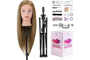 ‎NEVERLAND BEAUTY & HEALTH Frisierkopf mit Übungskopf ständer,71cm 60% Frisierkopf Echthaar,Puppenkopf zum Frisieren,Trainingsköpfe für Friseure Ausbildung Kopf Mit Halter + DIY Haare Set(Blond)