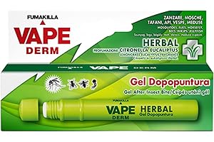 Vape Derm Herbal, Penna Gel Dopopuntura Zanzare, Formulazione con Proprietà Idratanti e Lenitive, Allieva il Fastidio delle Punture di Zanzare e Mosche, Dona Sollievo, 10 ml