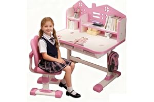 Tifemap Höhenverstellbarer Kinderschreibtisch und Stuhl Set ab 3 Jahren, Schreibtisch Kinder mit Schublade und Bücherregalen, Kinder Schreibtisch für Hausaufgaben, Malen und Bastelarbeiten (Rosa 4)