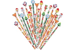 DERAYEE 32PCS Crayon en Bois de Noël,8 Motifs-Crayons avec Gommes pour Enfant Noel