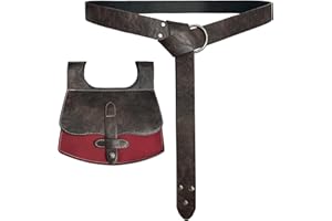 HiiFeuer Borsa da cintura medievale in finta pelle fatta a mano con cintura ad anello, cintura da cavaliere d'epoca e marsupio portatile da cintura rinascimentale (Marrone B)