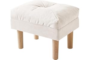 YMYNY Taburete Otomana, Taburete para Sofá para Cambiar Zapatos con 4 Patas de Madera, Taburete Bajo, Tapizado Taburete Reposapiés, 40 × 29 × 32CM, Beige HBD023M