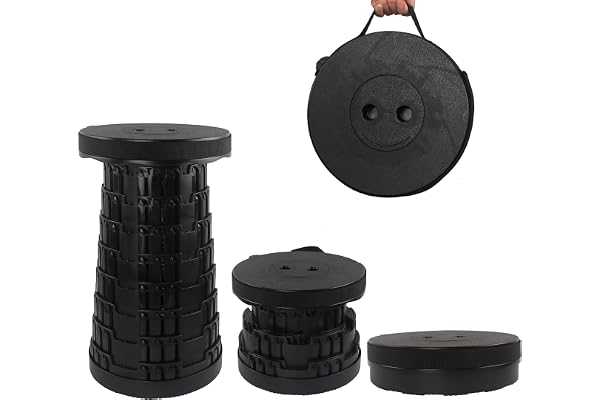 HVDHYY Fällbar pall vikbar pall lastkapacitet 215 kg/470 pund teleskoppall 7 justerbara höjder, campingpall svart för resepall utomhus trädgård fiske BBQ inomhus kök camping