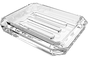 LinkIdea Rechteckige Glas-Bar Seifenschale Seifenschale für Badezimmer Theke, Glasschwamm Schüssel Halter Box für Dusche (klar)