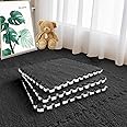 Jaderlu 16pcs Interlocking Tile Mats,Fluffy Shaggy Soft EVA Foam Area Rug for Living Room & Bedroom,Non-Slip Protective Floor Carpet Play Mat - Kids Baby Boys Teen Dorm Home Decor (11.8ft, Black)