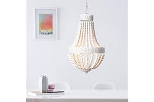 Lightbox 3 flammiger Kronleuchter - kürzbare Pendellampe geeignet für Esstische - Metall/Holz aus Monterey-Kiefer in Weiß - 40cm Durchmesser