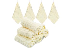 ABirdon Baby Muslin Cloths Squares,10 Pack 30x30CM Extra Soft Breathable Baby Washcloths, 6 Layers Organic Cotton, Unisex Reusable Baby Face Towels for Newborn