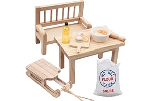 Gemtte Miniatur Wichtel Zubehör, 1/12 Mini Puppenhaus Zubehör Wichteltür Zubehör Weihnachten, Wichtel Zubehör Backen Set, Schlitten Holz Puppenhaus Möbel Weihnachten Deko (9 Stück)