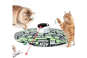 Gardner Pet Katzenspielzeug, 5 in 1 Elektrisch Interaktives Automatischer Spielzeug für Katzen, Katzenspiel mit Versteckspiel, Federspielzeug, Laser, Bällen und Vogelstimmen, USB-Aufladung, Grün