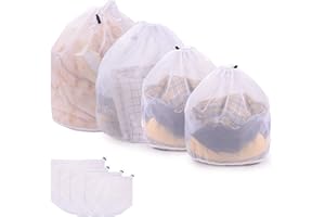 FORMIZON 4 Piezas Lavado Bolsa, Bolsa de lavandería de Malla, con Cordón, Bolsas para la Colada para Medias, Sujetador, Falda y Proteger la Ropa Interior (E)