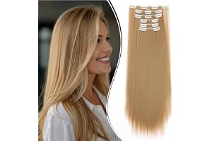Dcbaboo Hårförlängningar med slät klämma 6 hårband med klämma i syntetiskt hår, långt hår, 58 cm, naturlig, blond, blond, mör