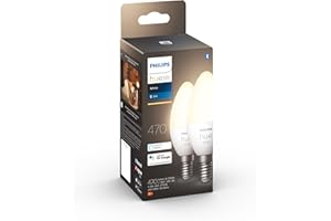 Philips Hue White, ampoules LED Connectées flamme E14, Compatible Bluetooth, pack de 2, fonctionne avec Alexa, Google Assistant et Apple Homekit