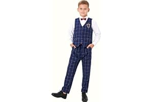 LOLANTA Costume Mariage pour Garçon, Tenue à Carreaux Cérémonie Enfant, Ensemble Gilet et Pantalon