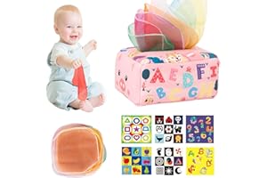 Afufu Pudełko na chusteczki dla niemowląt, gry sensoryczne interaktywna książka Montessori dla niemowląt 0-6-9-12 miesięcy, pluszowe pudełka z tkaniny, gra wczesna edukacyjna, prezent dla chłopca,