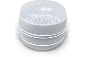 PLASTIFIC Cuiseur vapeur pour légumes micro-ondes pâtes, riz, poisson, cuisson à la vapeur saine, passe au micro-ondes avec couvercle, paniers empilables pour légumes ou viandes (cuiseur vapeur double couche)