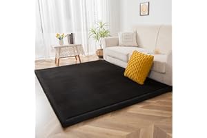 ‎BYBYME BYBYME® Verdickung Korallen Samtmatte Kinderteppich - Extra Dicke 3cm rutschfeste Kinder Weiche Krabbelmatte - als Krabbeldecke Baby Spielmatte (Schwarz, 150 × 150 cm)