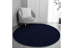 FlyDOIT Round Area Rugs for Bedroom Living Room, 5x5 Navy Blue Super Soft Comfy Thickened Memory-Foam Indoor Circle Carpets, Modern Aesthetic Minimalist Carpet for Boys Girls Adults Nursery Home Décor