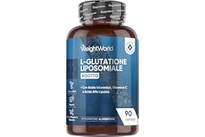 WEIGHTWORLD Glutatione Liposomiale Ridotto, 90 Capsule Vegane, Vitamina C, Acido Alfa Lipoico, Acido Ialuronico, La Vitamina C Contribuisce alla Protezione delle Cellule dallo Stress Ossidativo (EFSA), Senza OGM