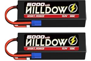 HILLDOW 3S Lipo Battery 11.1V 120C 6000mAh RC Battery Hard Case with EC5 Connector for RC 1/8 1/10 Scale Vehicles Car Trucks Boats(2 Pack)