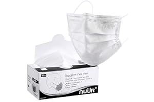 NUÜR Nuu TR-3ply-White-50pcs Disposable Anti-Dust Face Mask with Filter Layer and Adjustable Nose Clip, White, 50 Pieces
