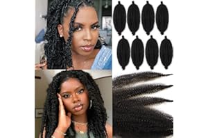 Leeven 16 Pouces Pre Separated Springy Twist Hair for Afro Marley Locs 8 Packs Pre-Fluffed Popping Crochet Hair for Distressed Locs Afro Kinky Curly Marley Braiding Hair Extensions /1B#