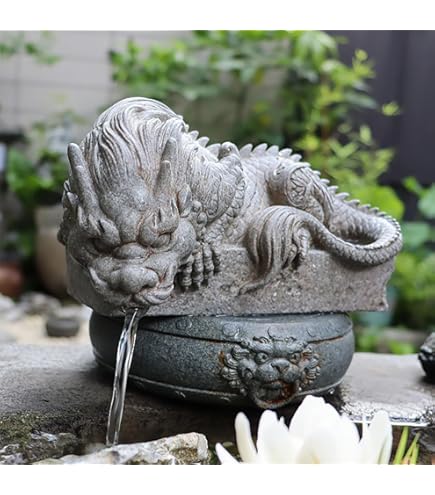 Fontaine De Jardin Cracheuse Dragon En Résine - Décoration étang, Bassin, 31x30x22.5 Cm, Style Rétro, Facile à Installer