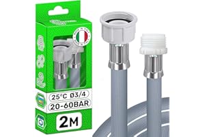 Zulaufschlauch Verlängerung für Waschmaschinenschlauch Spülmaschinenschlauch 2 m Verbindungen Ø 3/4 Zoll Druck von 20 bis 60 Bar Temperaturen bis 25°C - MADE IN ITALY - Garantie 5 Jahre - ONIX TECH