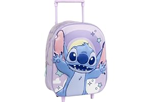 CERDÁ LIFE'S LITTLE MOMENTS Sac à dos à roulettes Disney Stitch original avec poignée extensible | Sac à dos d'école Stitch violet avec motif arc-en-ciel pour filles et garçons