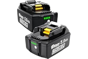 HTONGD Batteria di ricambio per batteria Makita 18V: 2 batterie di ricambio Li-ion 5,0Ah/5000mAh ad alta capacità, compatibile con BL1860 BL1840 BL1830 BL1815 BL1835 BL1850B BL1845 BL1850 194205-3