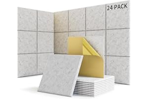 suzao Lot de 24 Panneaux Acoustiques Autocollants Mousse Acoustiques, Densité 213 kg/m³, NRC 0,90, 100% Fibre de Polyester, Mousse Anti Bruit Mural pour Décoration de Jeux, Bureaux, Studios