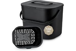 Black Sweden Home Biomülleimer Küche - 7L - Design Komposteimer mit Sieb - Bio-Mülleimer Geruchsdicht - Bio Abfalleimer- Komposter Küche Eimer mit Deckel - Bioabfallbehälter für Küche - Schwarz