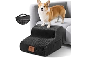 Zvonema Escalier pour Chien 2 Marches, Escalier pour Animaux en Mousse Haute Densité, Escalier Chien en Éponge avec Couvercle Amovible, Marche pour Chien Antidérapant pour Animal Âgé ou Blessé, Noir