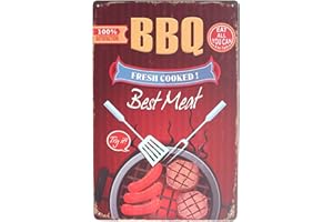 Hioni BBQ Fresh Cooked Best Meat Barbecue Retrò Vintage parete metallo targa in metallo