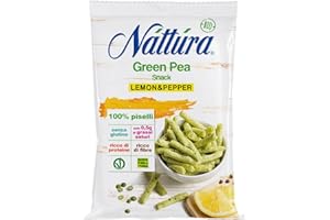 NATTURA Green Pea Snack "Lemon and Pepper", Snack Senza Glutine a Base di Piselli al Gusto di Pepe e Limone, Prodotto Vegano Fonte di Proteine e di Fibre, Bassi Grassi Saturi, Confezione da 80 g
